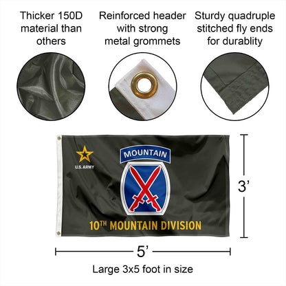 US Army 10Th Mountain Division Banner Grommet 3X5 Flag