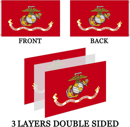 Embroidered Double Sided USMC Marine Corps Flag 3X5 Outdoor- 3Ply Heavy Duty 300D Nylon 4 Rows Sewn- All Weather United States Official Marines Corps Flags Banner with 2 Brass Grommets