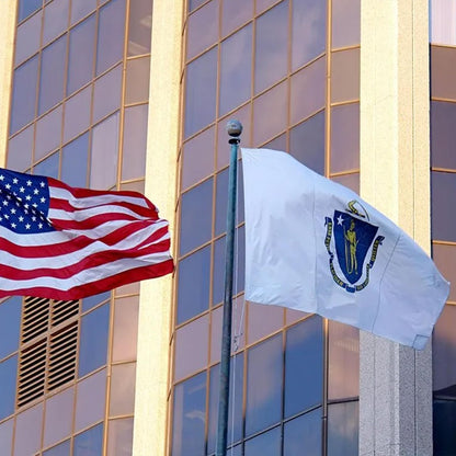 Double Sided Massachusetts State Flag 3X5 Outdoor the Longest Lasting MA Flags Heavy Duty 210D Nylon, Sewn Stripes, Embroidered, Stronger Brass Grommets,4 Stitched Hemming, Perfect for Outside