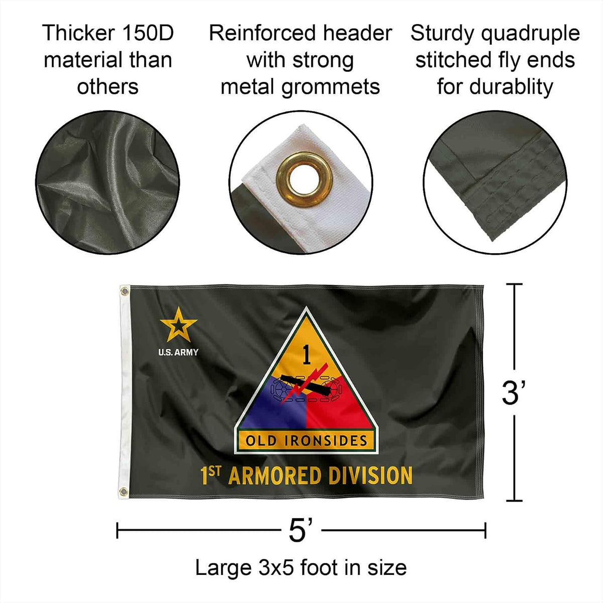 US Army 1St Armored Division Banner Grommet 3X5 Flag