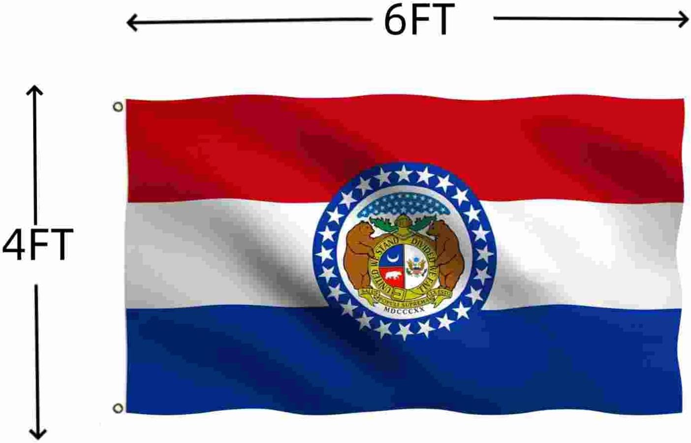 Large Missouri State Flag 4x6 Feet - Durable Outdoor Polyester with Double Stitching, Brass Grommets, and Reinforced Header