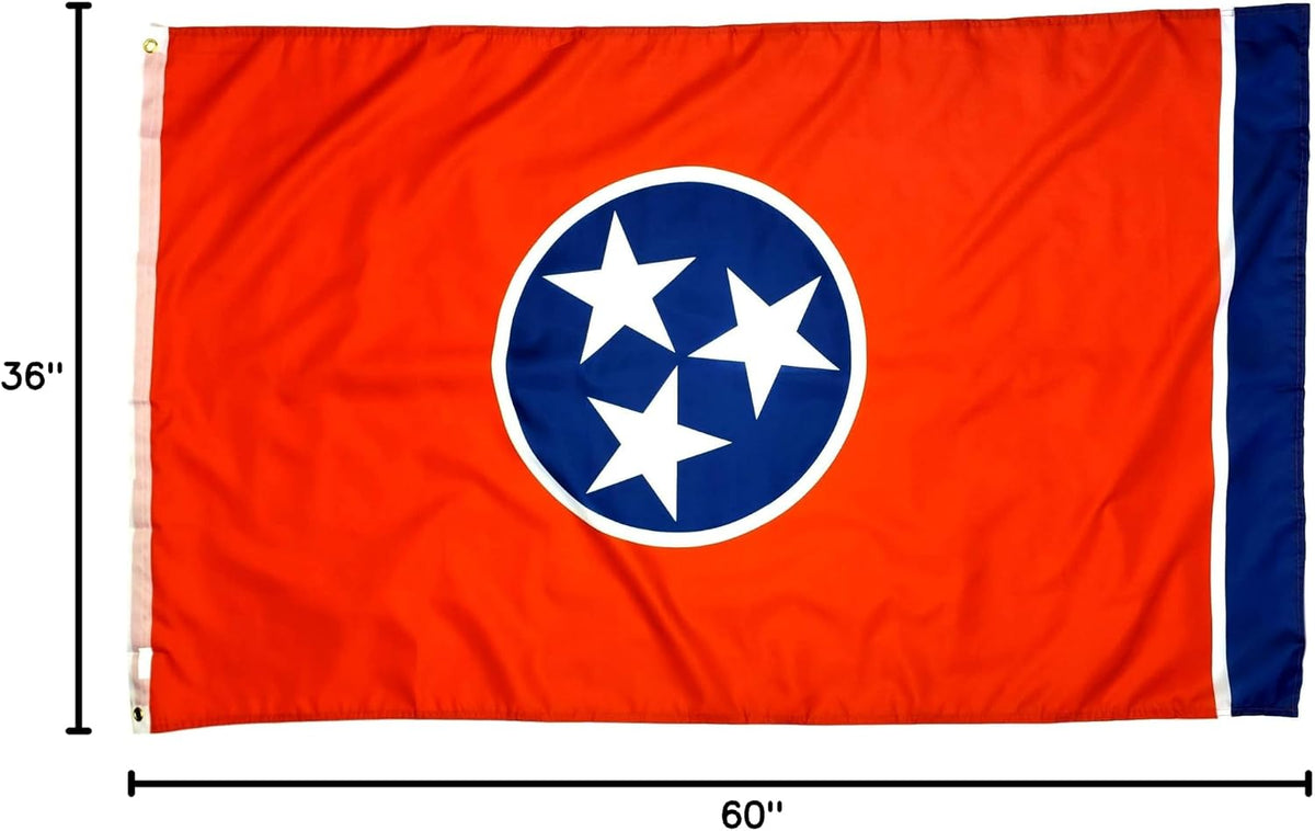 3X5 Tennessee Flag with Two Brass Grommets, Double Stitched Edges, and 100% Polyester Fabric, Tennessee State Flags 3X5, 3X5 Tennessee State Flag, State Flag of Tennessee