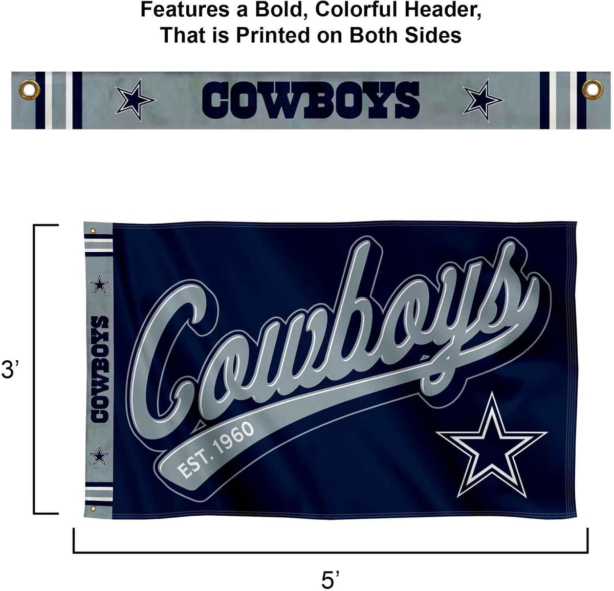 Dallas Cowboys Script Logo Premium Flag