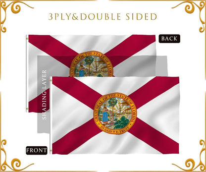 Florida Flag 3X5 Outdoor Double Sided Heavy Duty Durable 3 Ply Florida State Flags Banner with 2 Grommets