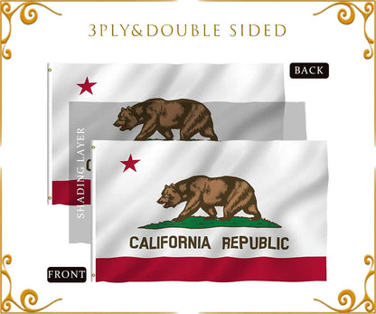 California Flag 3X5 Outdoor Double Sided Heavy Duty Durable 3 Ply California State Flags Banner with 2 Grommets