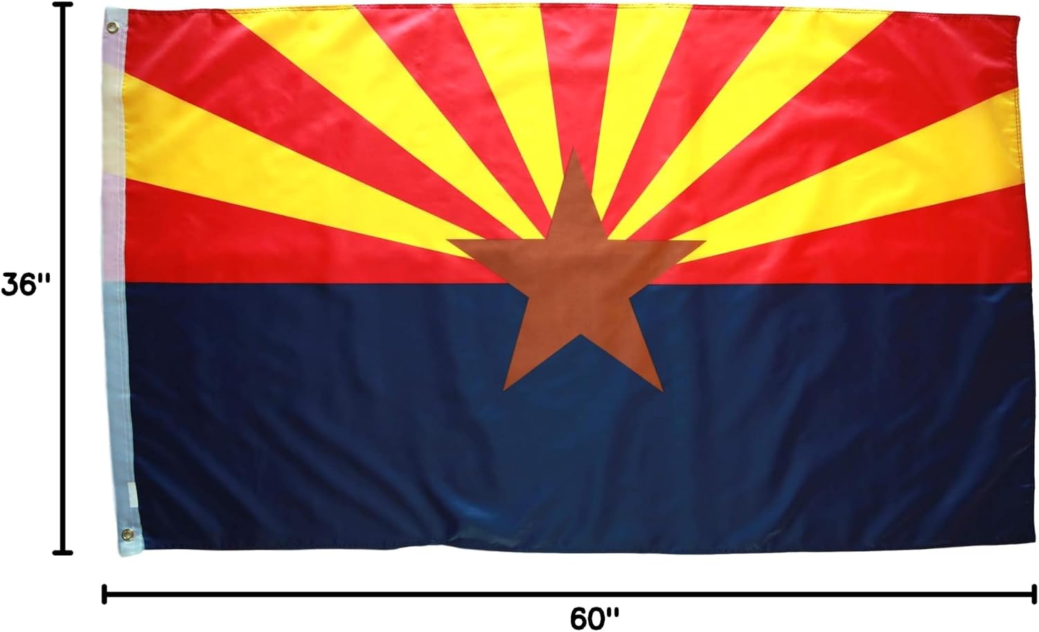 3X5 Arizona Flag - Arizona State Flag with Two Brass Grommets, 100% Polyester Fabric, and Double Stitched Edges, 3X5 Arizona State Flag, 3X5 State Flag of Arizona
