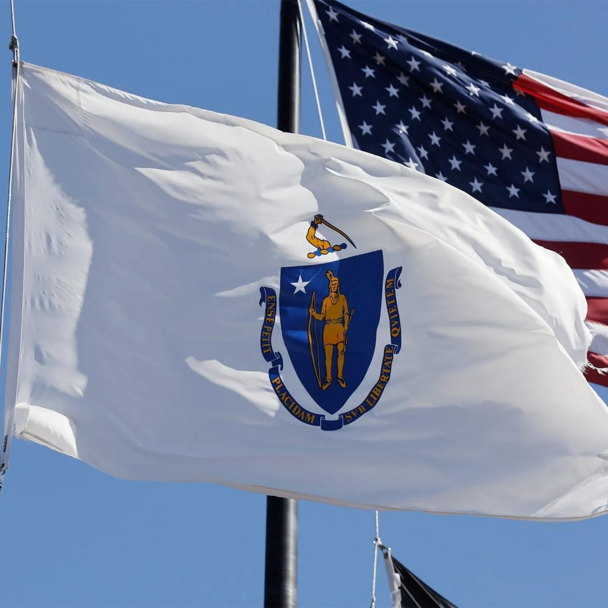 Double Sided Massachusetts State Flag 3X5 Outdoor the Longest Lasting MA Flags Heavy Duty 210D Nylon, Sewn Stripes, Embroidered, Stronger Brass Grommets,4 Stitched Hemming, Perfect for Outside