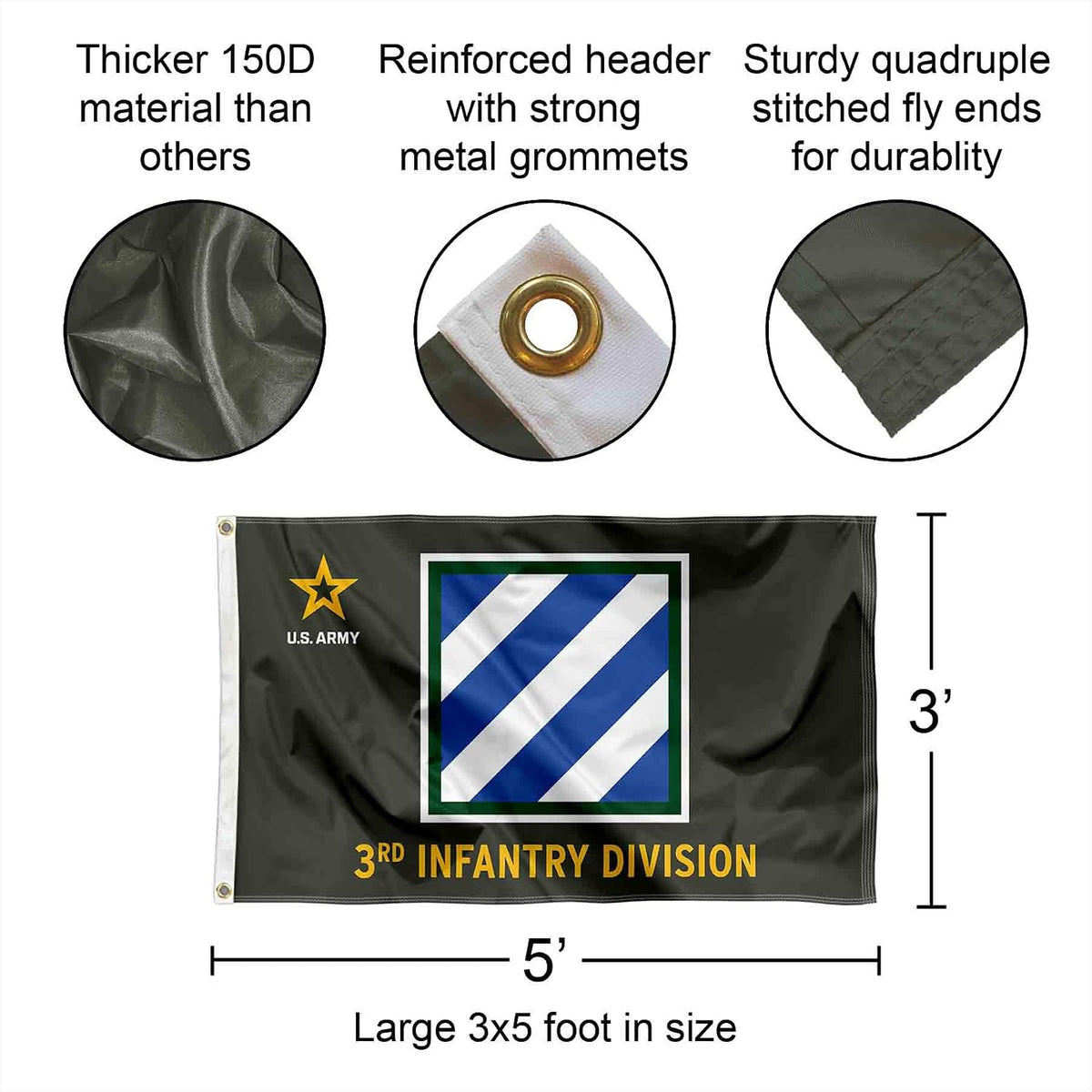 US Army 3Rd Infantry Division Banner Grommet 3X5 Flag