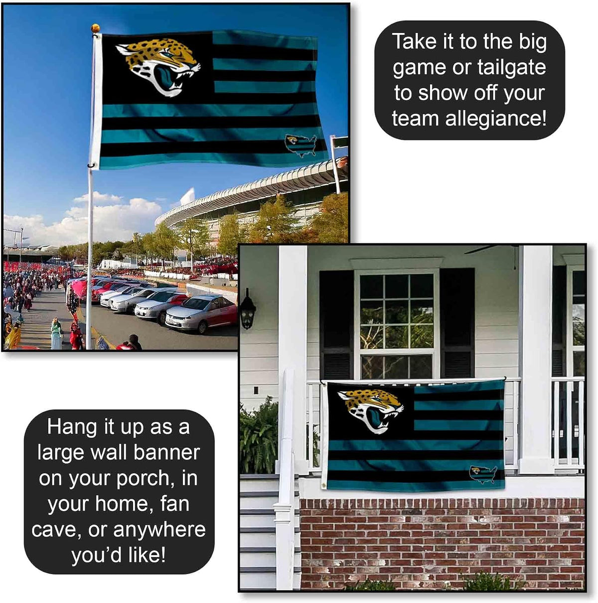 Jacksonville Jaguars USA American Nation Stripes 3X5 Grommet Flag