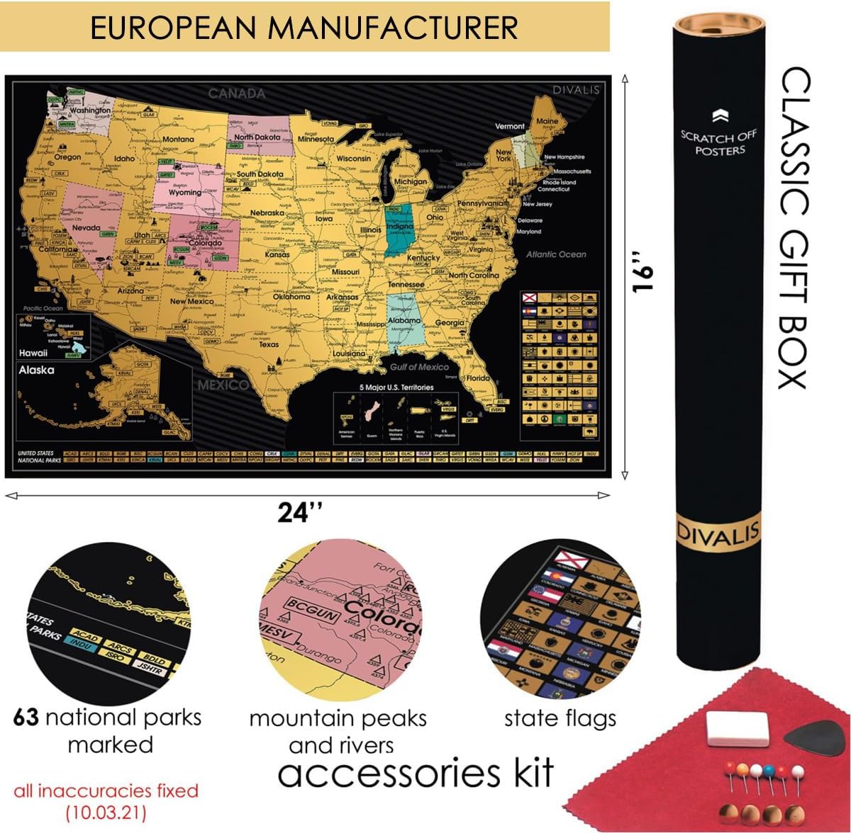 2 in 1 Gift Set - Scratch off World Map and US Scratch off Map - Easy to Frame Scratchable World and United States of America Posters - Globetrotters Wall Map - Black and Gold Travel Tracker