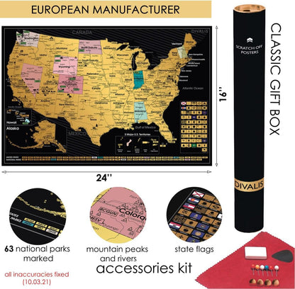 2 in 1 Gift Set - Scratch off World Map and US Scratch off Map - Easy to Frame Scratchable World and United States of America Posters - Globetrotters Wall Map - Black and Gold Travel Tracker