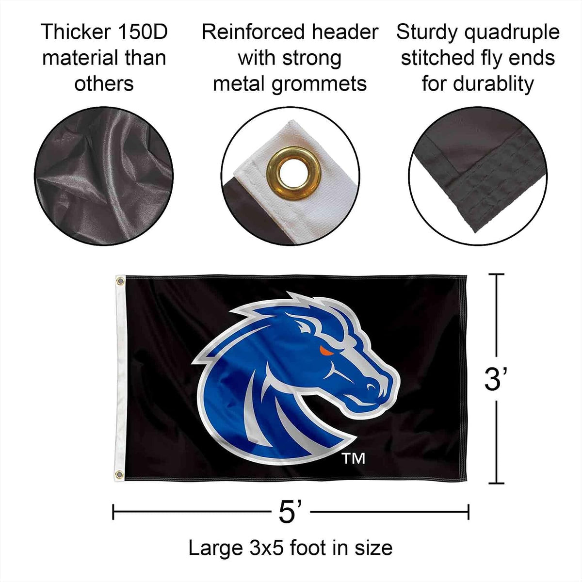 Boise State Broncos Black 3X5 Flag