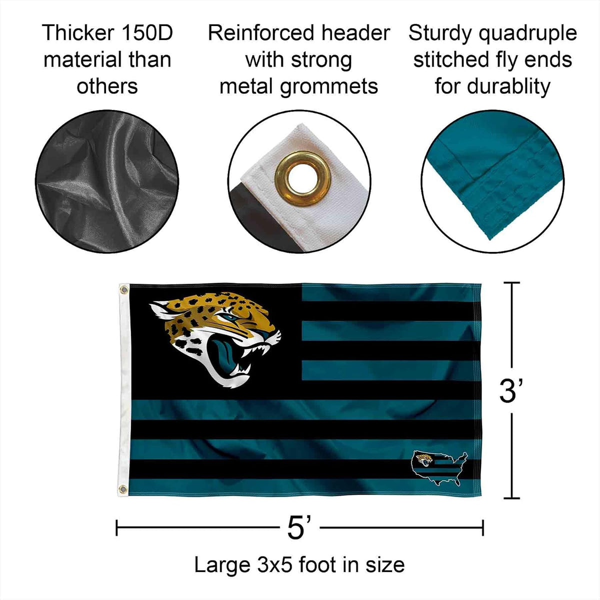 Jacksonville Jaguars USA American Nation Stripes 3X5 Grommet Flag