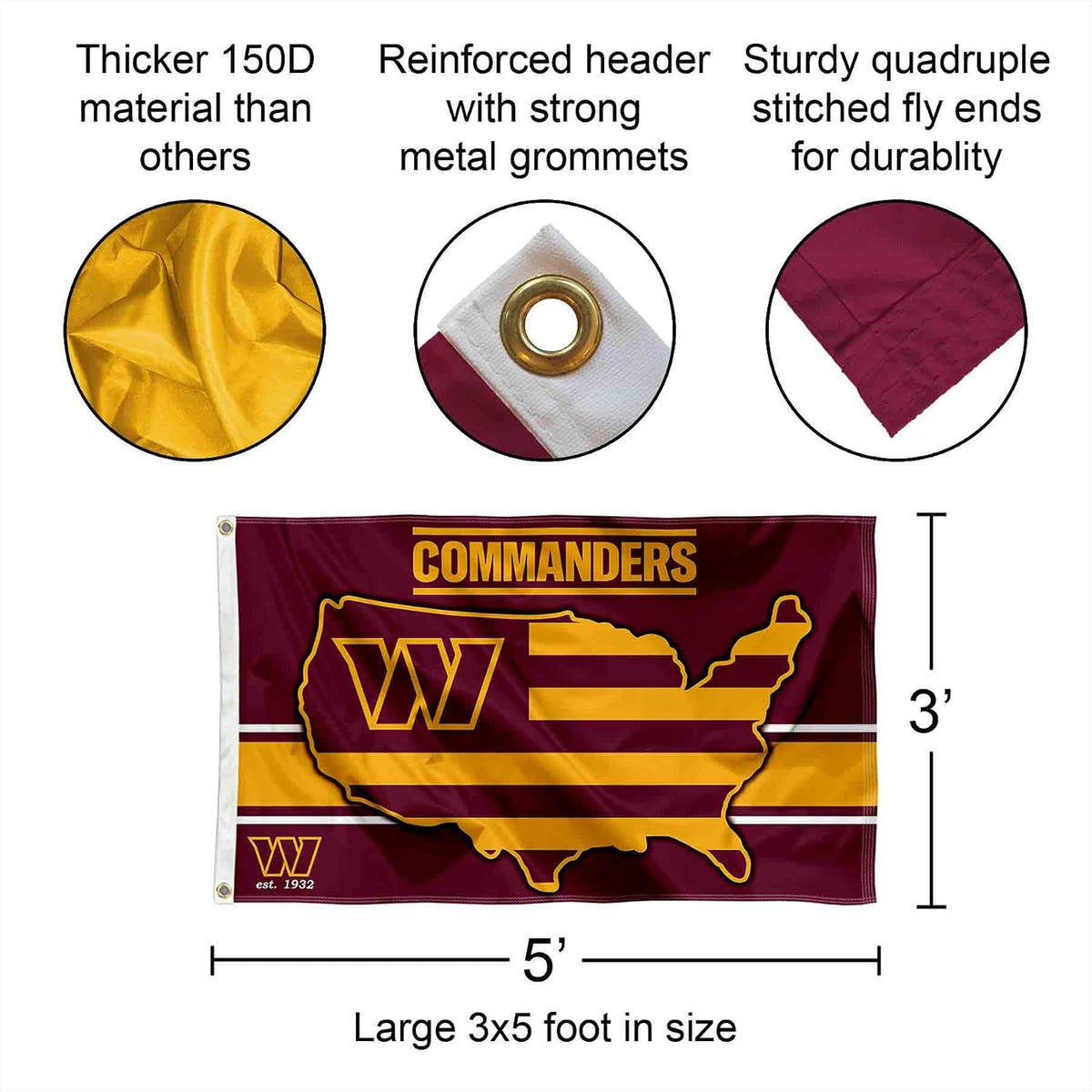 Washington Commanders Nation USA American Country Large Pole Flag