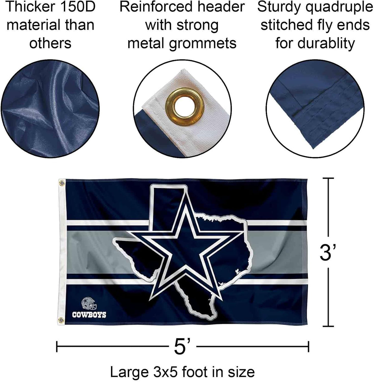 Dallas Cowboys Texas State Flag Outdoor Indoor 3X5 Foot Banner