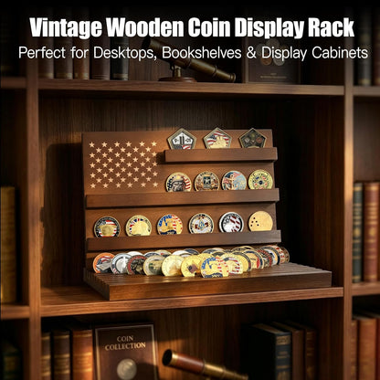 Challenge Coin Display, Walnut Military Coin Holder Tabletop Case