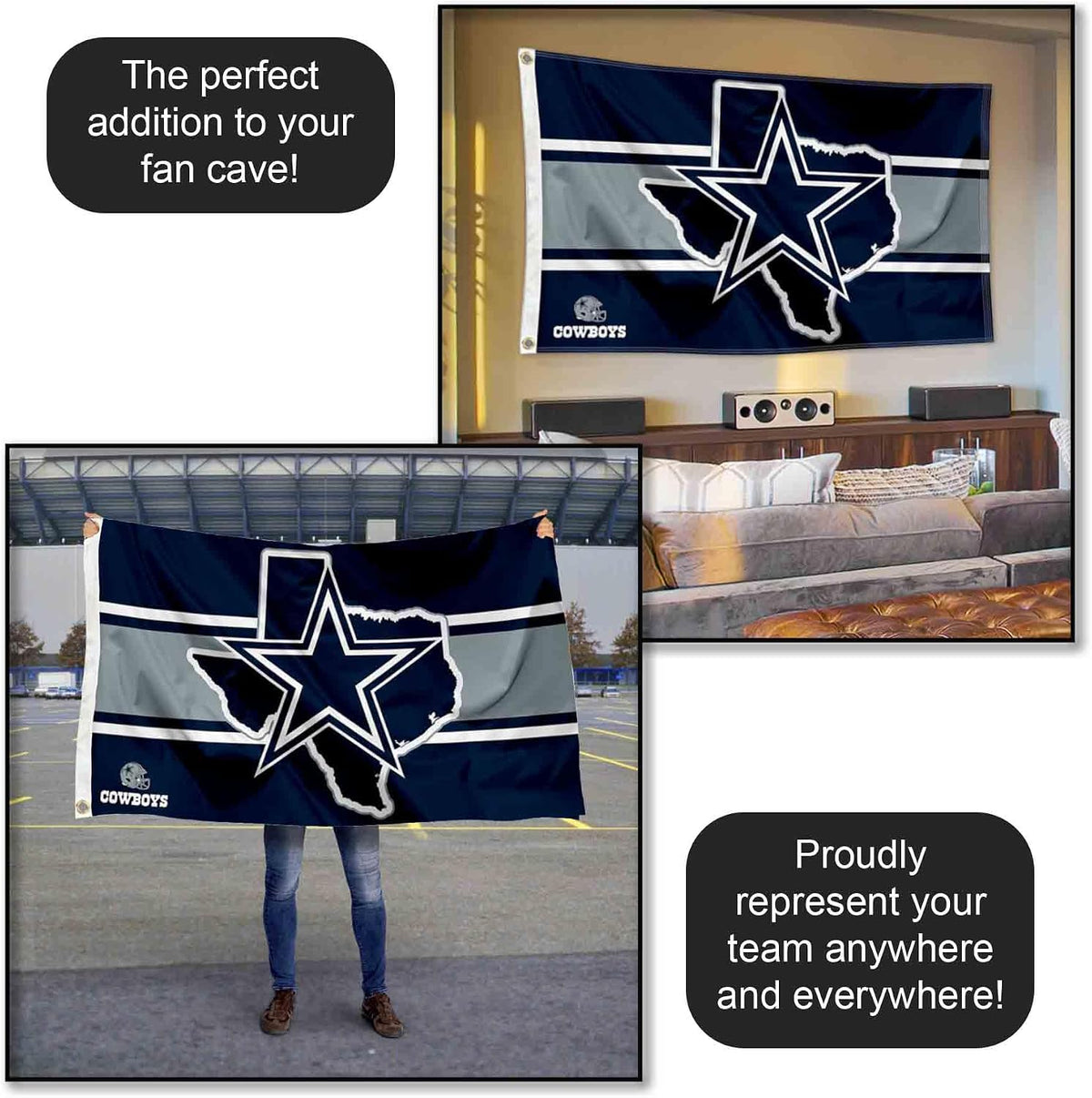 Dallas Cowboys Texas State Flag Outdoor Indoor 3X5 Foot Banner