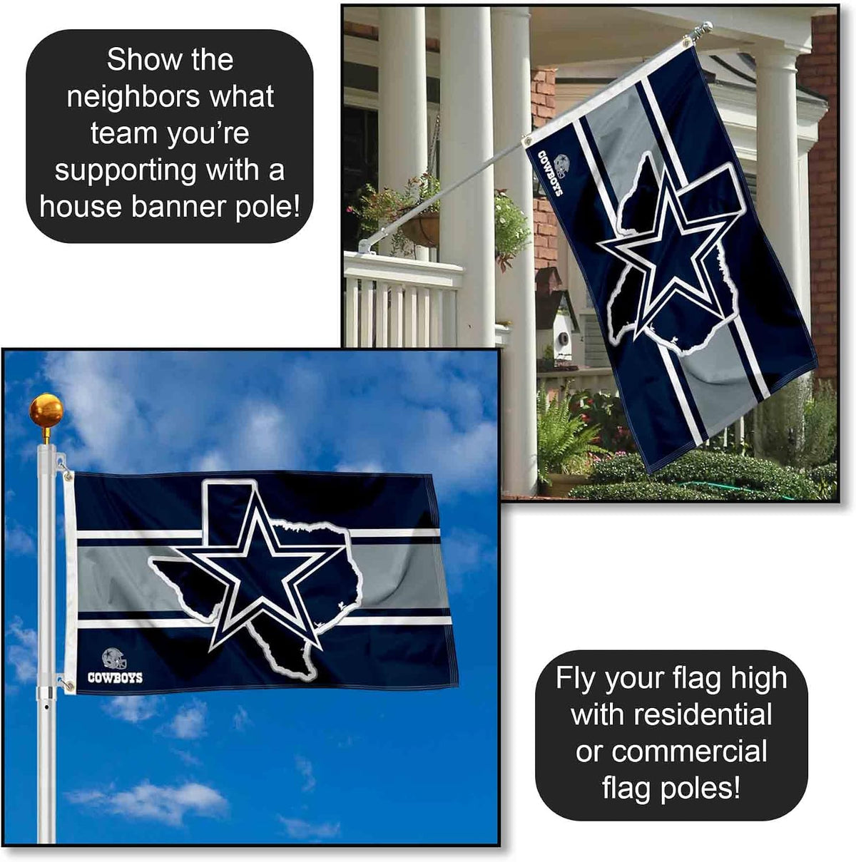 Dallas Cowboys Texas State Flag Outdoor Indoor 3X5 Foot Banner