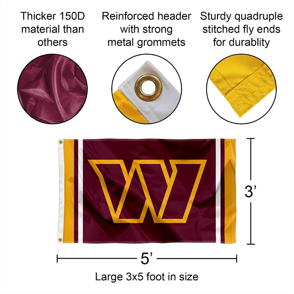 Washington Commanders Flag Outdoor Indoor 3X5 Foot Banner