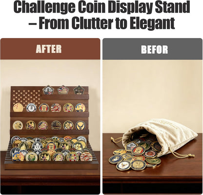 Challenge Coin Display, Walnut Military Coin Holder Tabletop Case