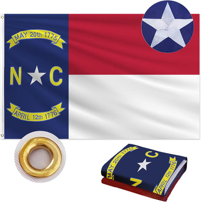 North Carolina Flag 3X5 FT Outdoor, NC Flag Embroidered Heavy Duty Outside