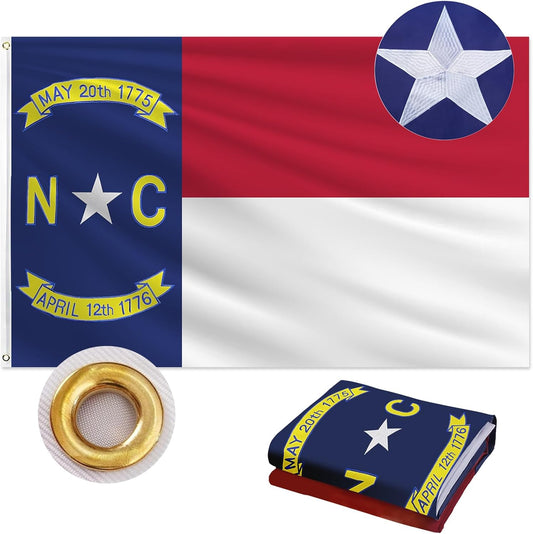 North Carolina Flag 3X5 FT Outdoor, NC Flag Embroidered Heavy Duty Outside