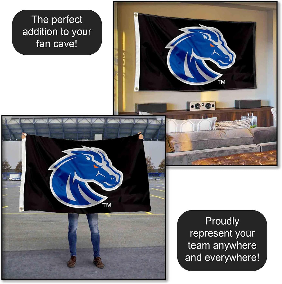 Boise State Broncos Black 3X5 Flag