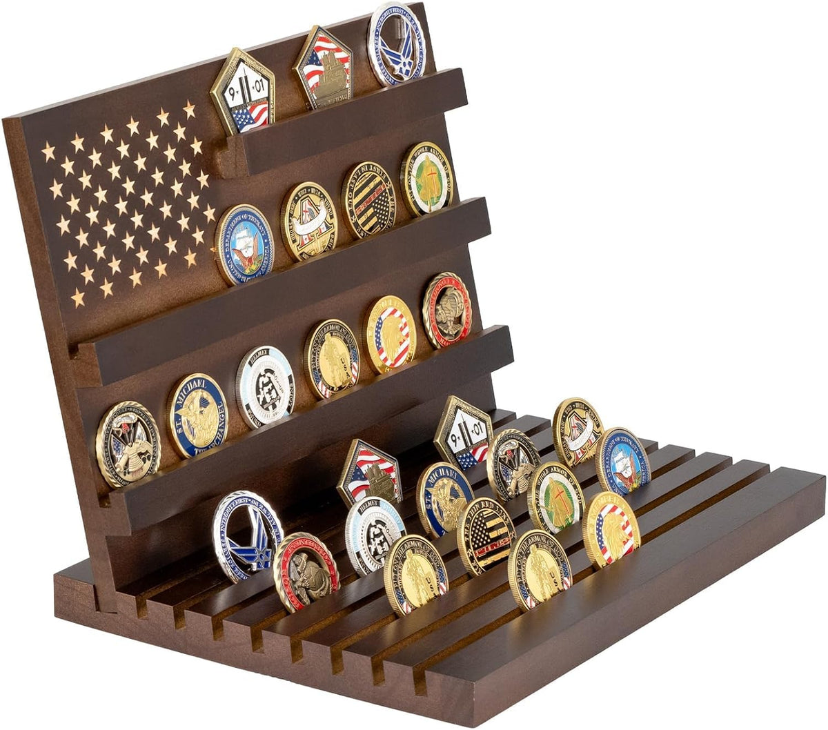 Challenge Coin Display, Walnut Military Coin Holder Tabletop Case