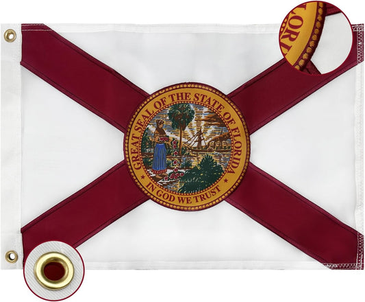 Florida State Flag 12x18 Inches, Embroidered Vivid Color Flag for Boat and Home Decoration with 2 Brass Grommets