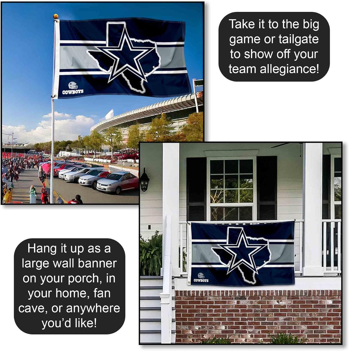 Dallas Cowboys Texas State Flag Outdoor Indoor 3X5 Foot Banner