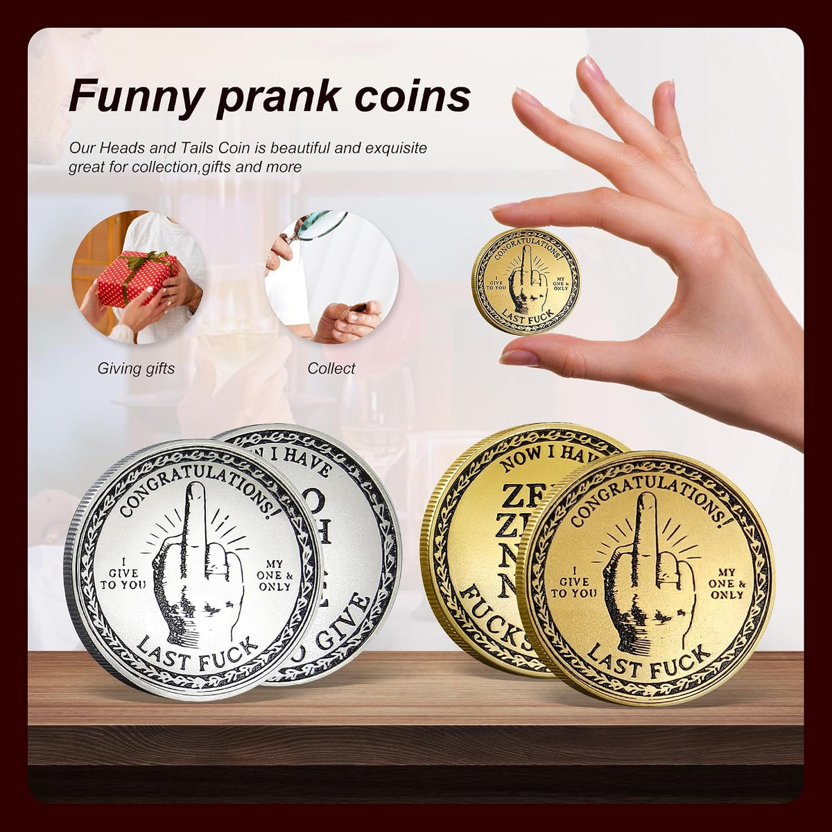 2PCS Novelty Challenge Coins Prank Gesture Design Coins