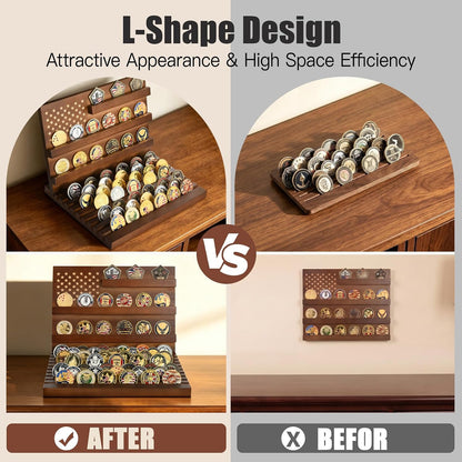 Challenge Coin Display, Walnut Military Coin Holder Tabletop Case