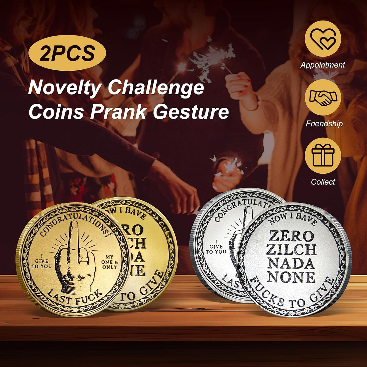 2PCS Novelty Challenge Coins Prank Gesture Design Coins