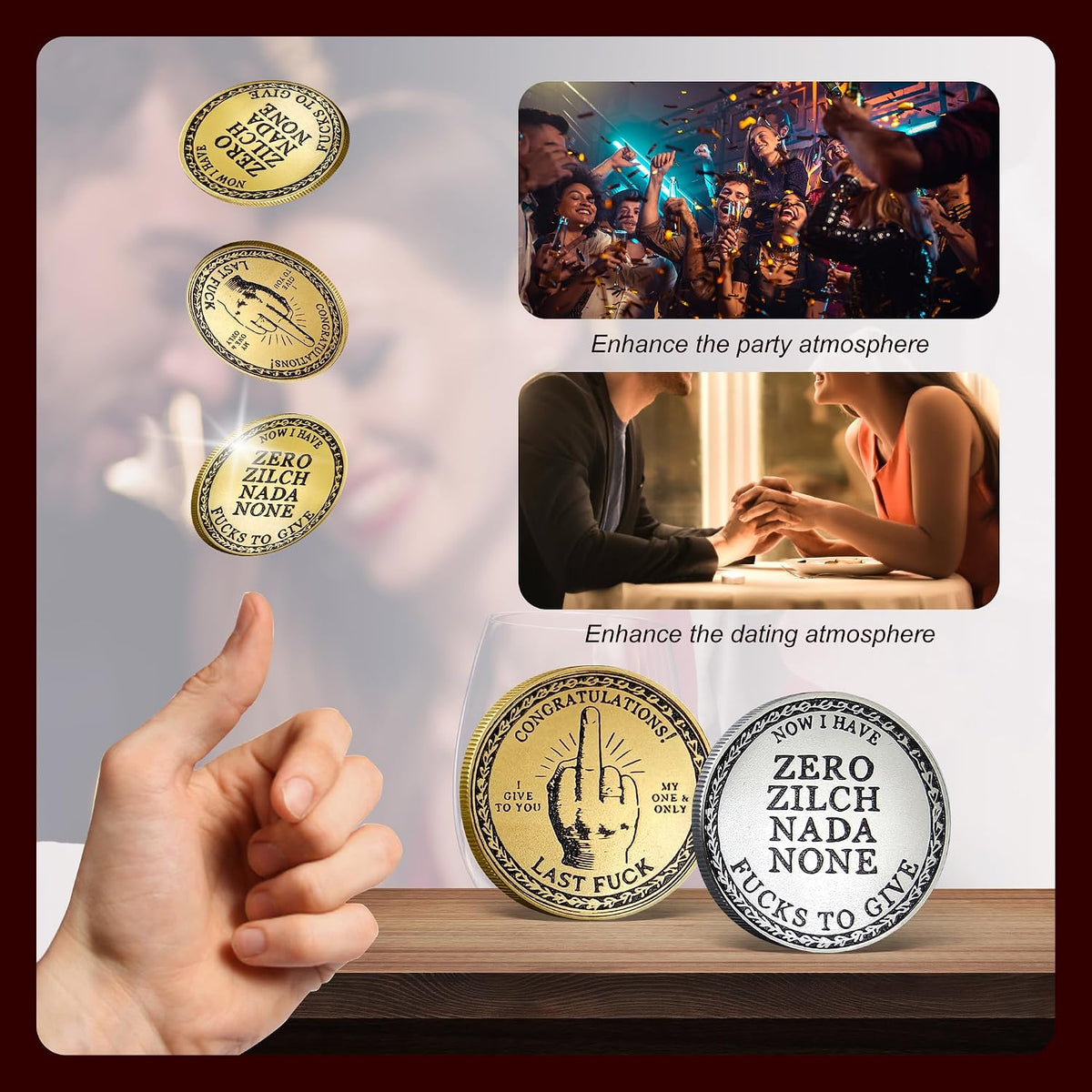 2PCS Novelty Challenge Coins Prank Gesture Design Coins