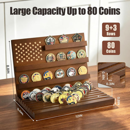 Challenge Coin Display, Walnut Military Coin Holder Tabletop Case