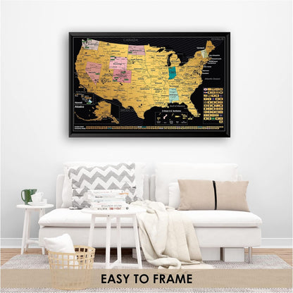 2 in 1 Gift Set - Scratch off World Map and US Scratch off Map - Easy to Frame Scratchable World and United States of America Posters - Globetrotters Wall Map - Black and Gold Travel Tracker