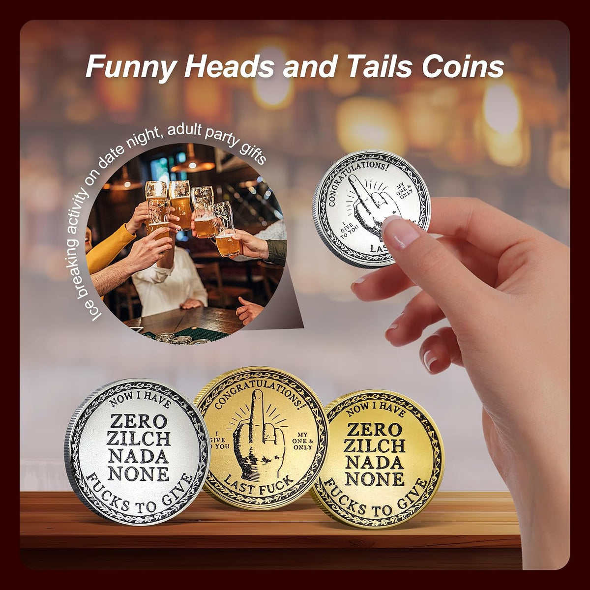 2PCS Novelty Challenge Coins Prank Gesture Design Coins
