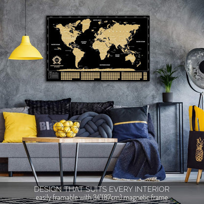 Scratch off World Map - Extra Large - Easy to Frame Scratchable World Map Poster - Best Travel World Map Gift - All Accessories - Premium Detailed Scratch off Map of the World - for Globetrotter