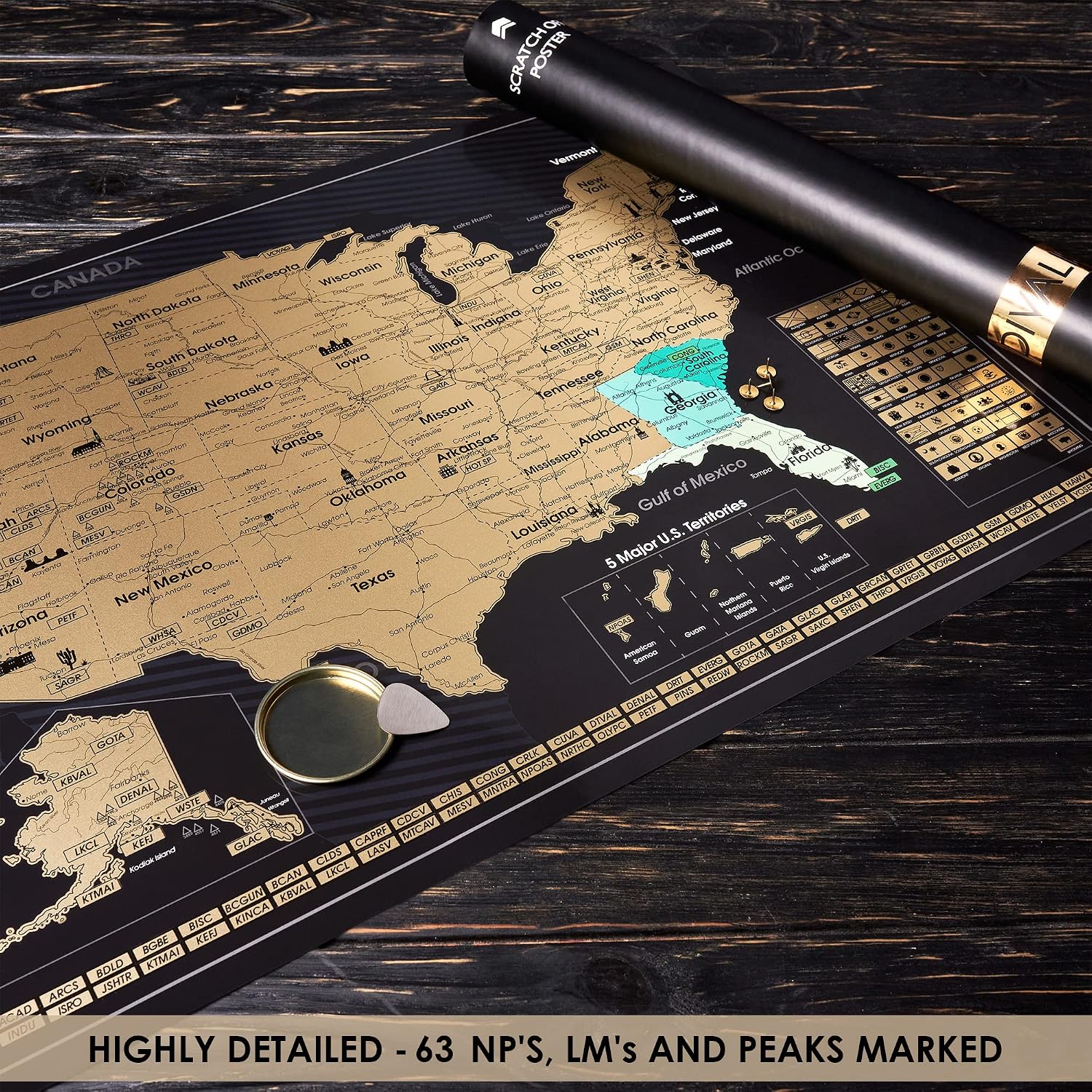 2 in 1 Gift Set - Scratch off World Map and US Scratch off Map - Easy to Frame Scratchable World and United States of America Posters - Globetrotters Wall Map - Black and Gold Travel Tracker
