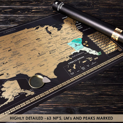 2 in 1 Gift Set - Scratch off World Map and US Scratch off Map - Easy to Frame Scratchable World and United States of America Posters - Globetrotters Wall Map - Black and Gold Travel Tracker