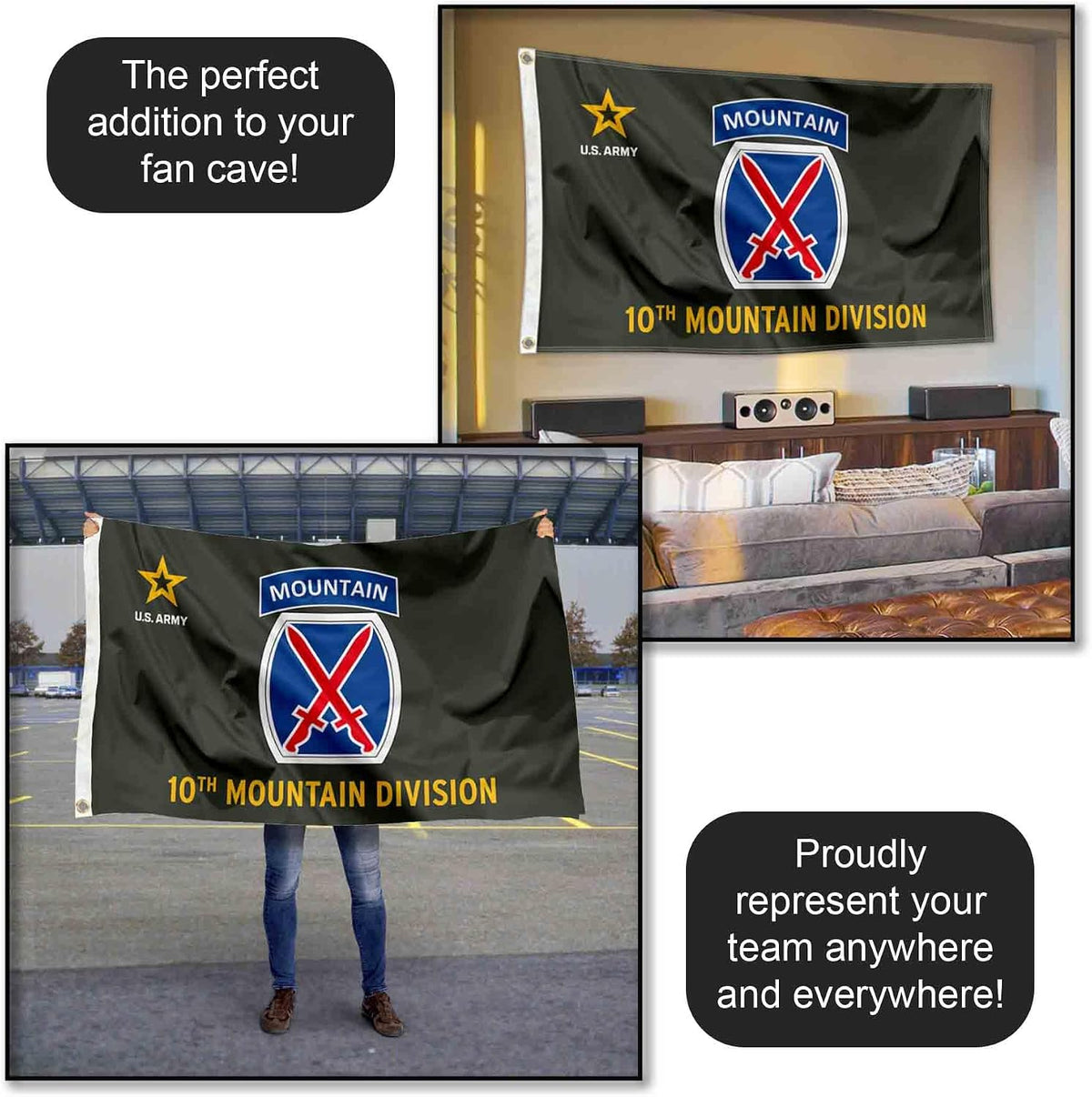 US Army 10Th Mountain Division Banner Grommet 3X5 Flag