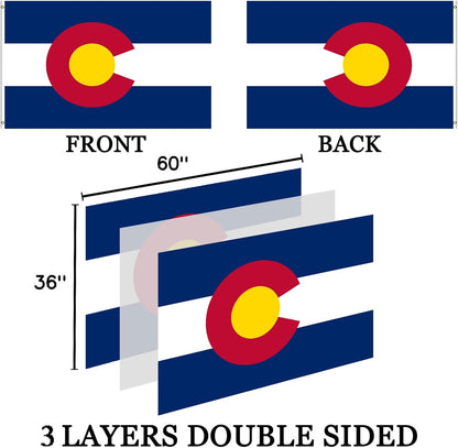 Colarado Colorado State Flag 3X5 Outdoor Double Sided- 3Ply 240D 4 Rows Stitched- 3X5 Large Colorado Flag Wall- UV Fade Resistant with Canvas Header & 2 Brass Grommets