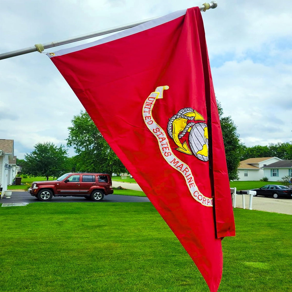Embroidered Double Sided USMC Marine Corps Flag 3X5 Outdoor- 3Ply Heavy Duty 300D Nylon 4 Rows Sewn- All Weather United States Official Marines Corps Flags Banner with 2 Brass Grommets