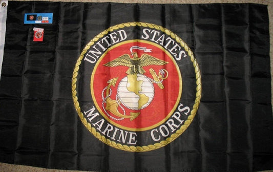 Black Marine Corps USMC Emblem Seal Double-Sided Nylon Flag Banner, 3x5 Ft